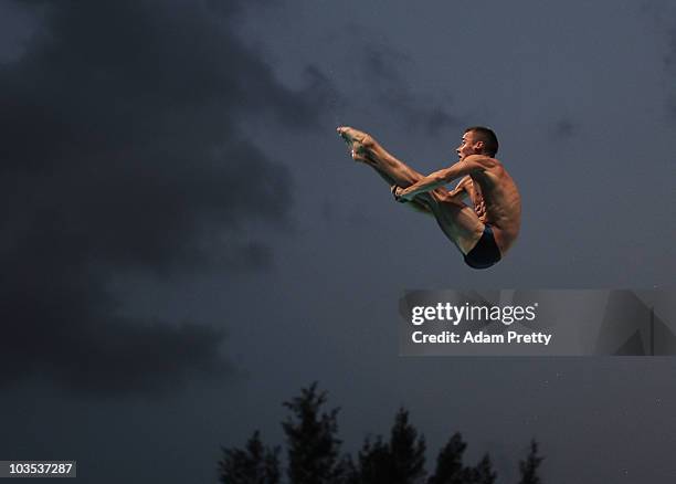 Tim Pyritz of Germany competes in the final of the Youth Mens 3m Springboard diving competition on day eight of the Youth Olympics at Toa Patoh...