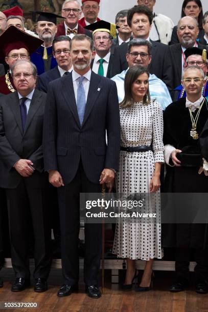 King Felipe VI of Spain and Queen Letizia of Spain attend the 30th anniversary of the ÔMagna Charta UniversitatumÕ at the Salamanca University on...