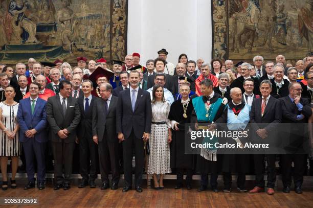 King Felipe VI of Spain and Queen Letizia of Spain attend the 30th anniversary of the ÔMagna Charta UniversitatumÕ at the Salamanca University on...