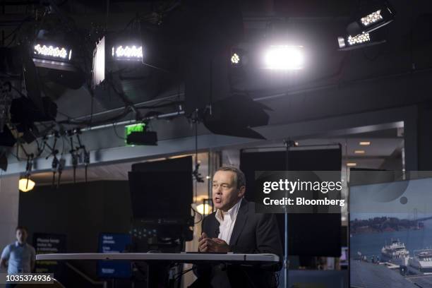 Peter Rawlinson, chief technology officer of Lucid Motors Inc., speaks during a Bloomberg Television interview in San Francisco, California, U.S., on...