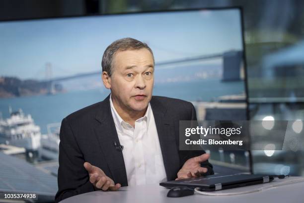 Peter Rawlinson, chief technology officer of Lucid Motors Inc., speaks during a Bloomberg Television interview in San Francisco, California, U.S., on...