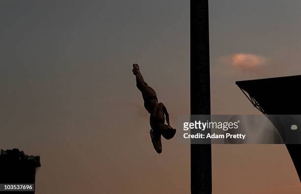 Marc Sabourin-Germain of Canada warms up for the final of the Youth Mens 3m Springboard diving competition on day eight of the Youth Olympics at Toa...