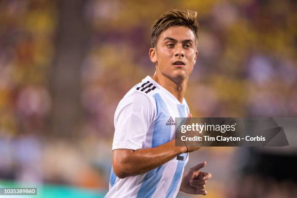 September 11: Paulo Dybala of Argentina during the Argentina Vs Colombia International Friendly football match at MetLife Stadium on September 11th,...