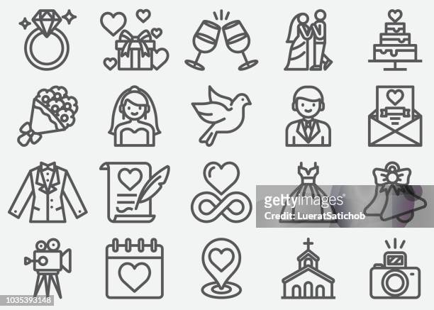 wedding line icons - honeymoon icon stock illustrations