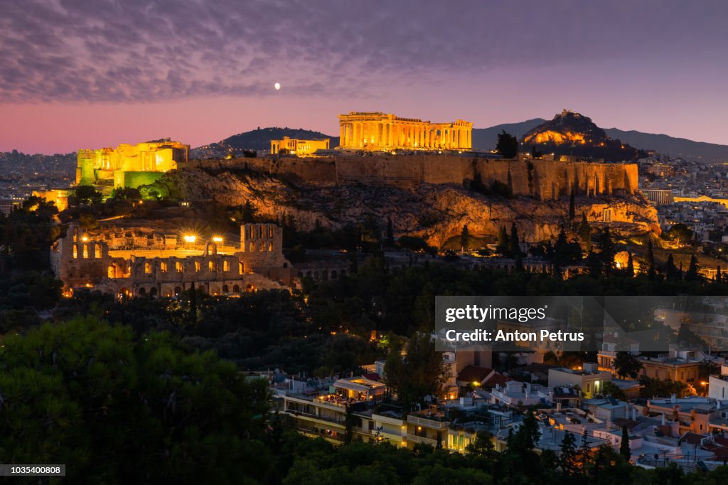 Sunset view on Acropolis in Athens