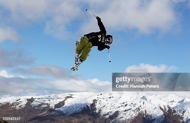 Gus Kenworthy of USA competes in the Men's Freestyle Slopestyle Final during the 2010 Junior World Snowboard Championships at Snow Park on August 23,...