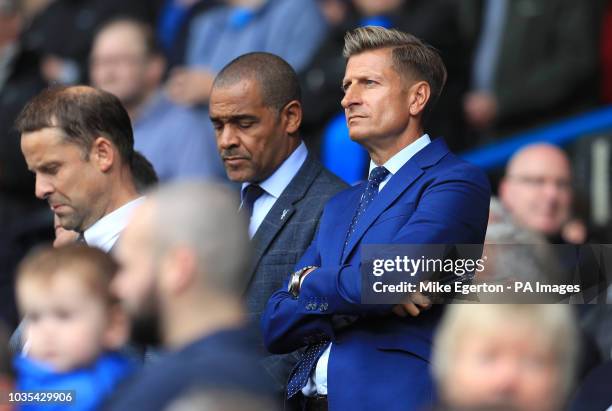 Crystal Palace chairman Steve Parish and Crystal Palace ambassador Mark Bright in the stands