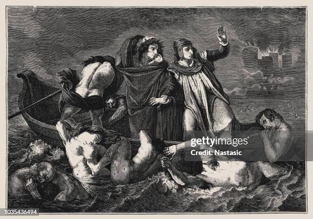 die barke von dante oder dante und vergil in der hölle von eugène delacroix (1798-1863), 1822. öl auf leinwand. romantik. louvre-museum - eugene delacroix drawing stock-grafiken, -clipart, -cartoons und -symbole