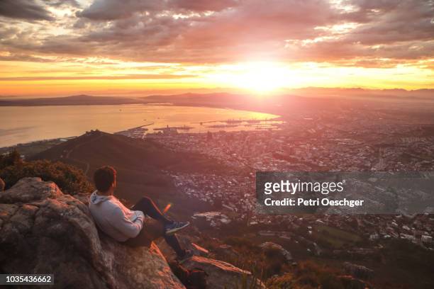 sunrise mountain hike. - cape town cityscape stock pictures, royalty-free photos & images