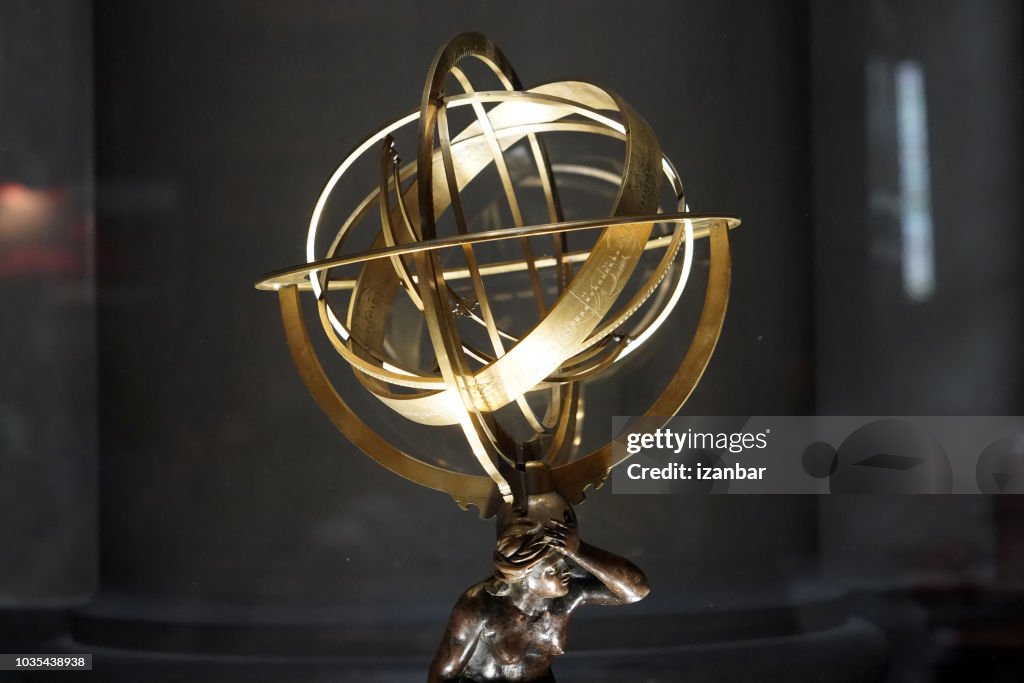 Old copper astrolabe detail