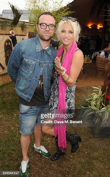 Tom Crane and Sarah Harding pose for a photograph in the official VIP backstage area hosted by Mahiki during Day Two of V Festival 2010 on August 22,...