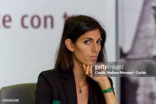 The mayor of Rome Virginia Raggi, during the press conference "Atac of the future starts again with you" on the reorganization of the ATAC public...