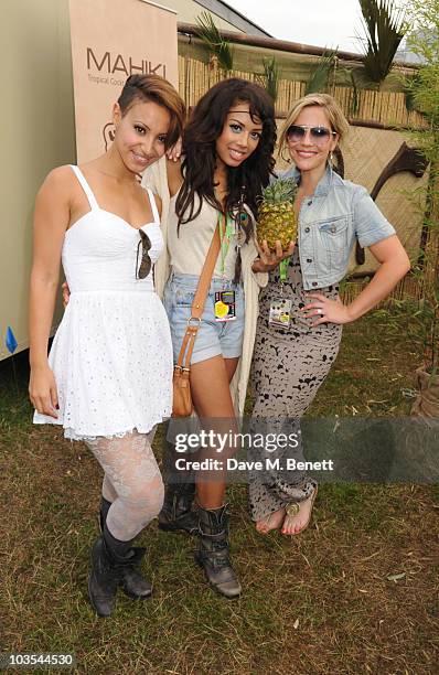 Amelle Berrabah, Jade Ewen and Heidi Range of the Sugababes pose for a photograph in the official VIP backstage area hosted by Mahiki during Day Two...