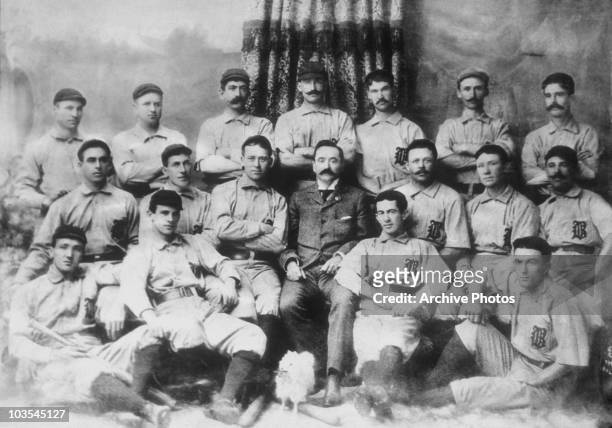 The Baltimore Orioles baseball team (front: Jack Doyle , John McGraw , Willie Keeler and Arlie Pond . Middle: Steve Brodie , Bill Huffer, Joe Kelly ,...