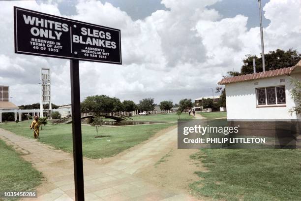 Picture taken on March 1 of a sign saying "Whites only / Slegs Blankes" in the empty mining town of Carletonville due to the black consumer protest...