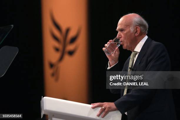 Britain's leader of the Liberal Democrats, Vince Cable delivers his Keynote Speech at the party's annual conference in Brighton, southern England, on...