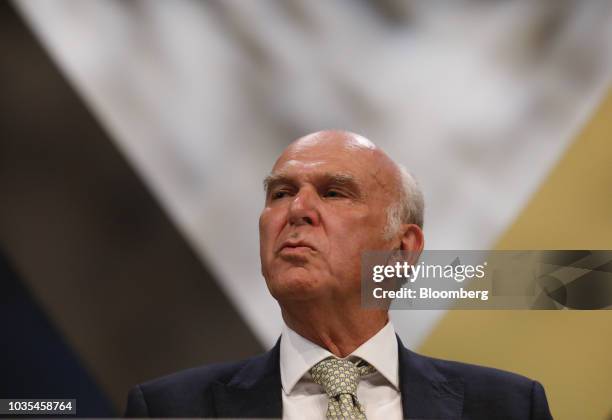 Vince Cable, leader of the U.K.'s Liberal Democrat Party, delivers his keynote speech at the party's annual conference in Brighton, U.K., on Tuesday,...