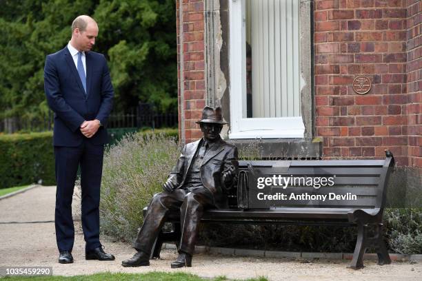 Prince William, Duke of Cambridge unveils a new sculpture of Major Frank Foley by artist Andy de Comyn on September 18, 2018 in Stourbridge, United...