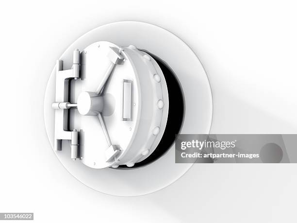 open bank safe on white background - bank vault stock pictures, royalty-free photos & images