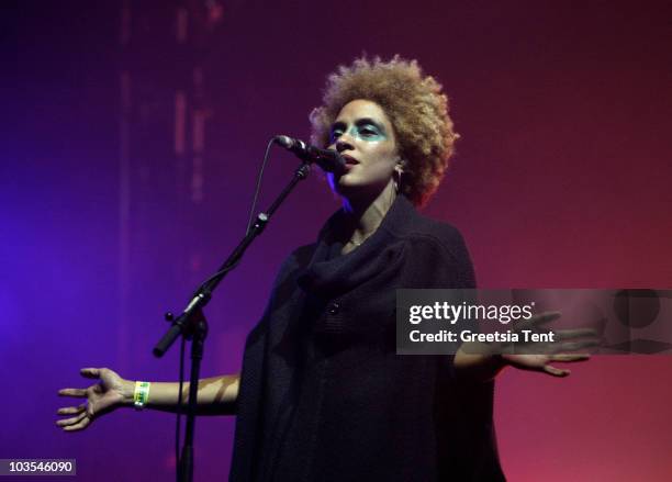 Martina Topley-Bird performs with Massive Attack on day three of the Lowlands Festival 2010 on August 22, 2010 in Biddinghuizen, Netherlands.