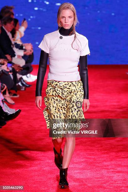 Model walks the runway at the Calvin Klein Collection Ready to Wear Spring/Summer 2019 fashion show during New York Fashion Week on September 11,...