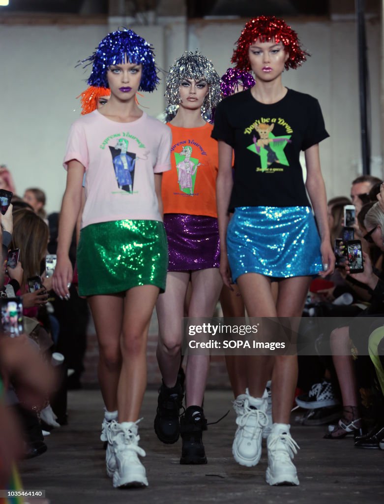 Models walk the runway at the NICOPANDA show during London...