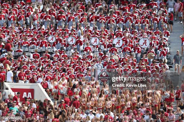 Alabama marching band and cheerleaders in stands during game vs Arkansas State at Bryant-Denny Stadium. Tuscaloosa, AL 9/8/2018 CREDIT: Kevin Liles