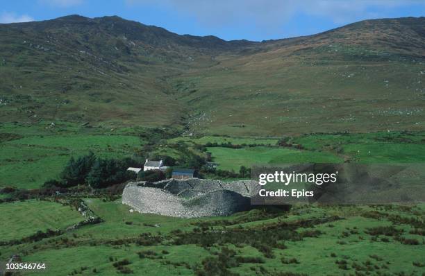 The partial ruins of Staigue stone fort thought to have been built in the iron age, Sneem, County Kerry, circa 1995.