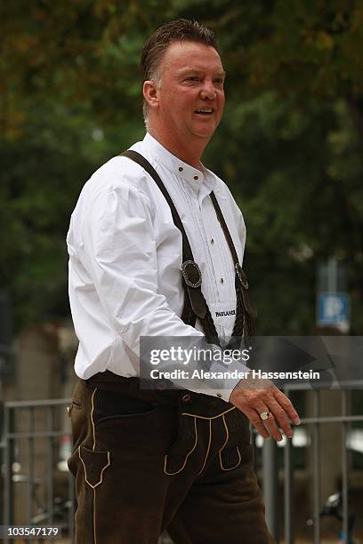 Louis van Gaal, head coach of Bayern Muenchen arrives for the Paulaner photocall at the Nockerberg Biergarden on August 23, 2010 in Munich, Germany.