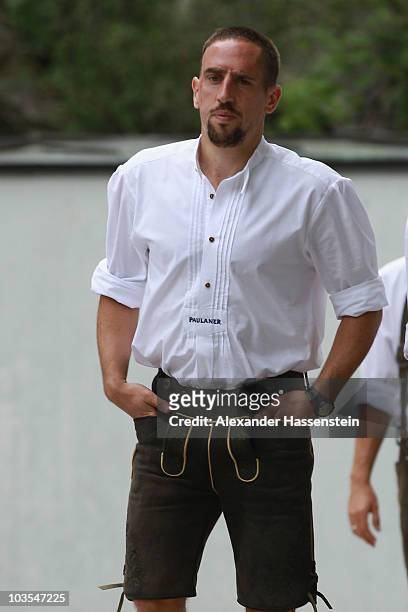 Franck Ribery of Bayern Muenchen arrives for the Paulaner photocall at the Nockerberg Biergarden on August 23, 2010 in Munich, Germany.