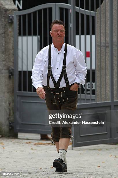 Louis van Gaal, head coach of Bayern Muenchen arrives for the Paulaner photocall at the Nockerberg Biergarden on August 23, 2010 in Munich, Germany.