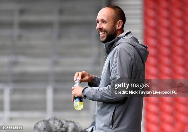 Barry Lewtas of Liverpool watches the action during the UEFA Youth League game between Liverpool and Paris Saint-Germain at Langtree Park on...