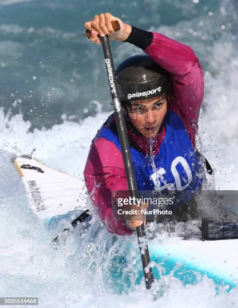 Giacomo Leighton J16 Llandysul Paddlers Compete in C1 Men during Canoe Slalom UK Championships at Lee Valley White Water Centre , London, England on...
