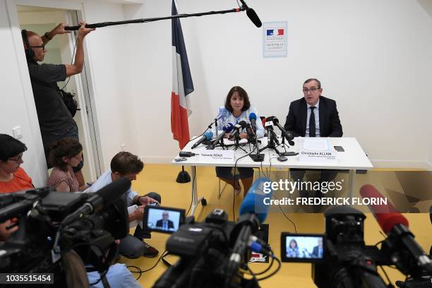 Strasbourg's state prosecutor Yolande Renzi flanked by Regional Director of the Judicial Police Christophe Allain give a press conference at the...
