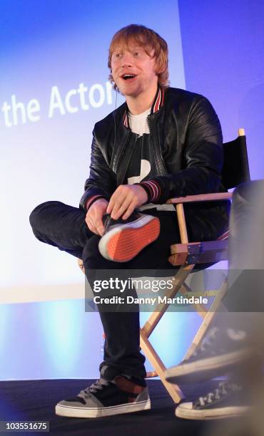 Actor Rupert Grint attends a 'question and answer' to promote the DVD launch of Cherrybomb at Apple Store, Regent Street on August 23, 2010 in...