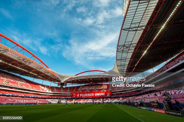 General view of the stadium during the FC Bayern Muenchen training session ahead of the Group E match of the UEFA Champions League between SL Benfica...