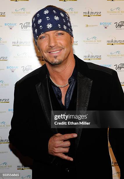 Poison singer and host Bret Michaels arrives at the 2010 Miss Universe Pageant at the Mandalay Bay Events Center August 23, 2010 in Las Vegas, Nevada.