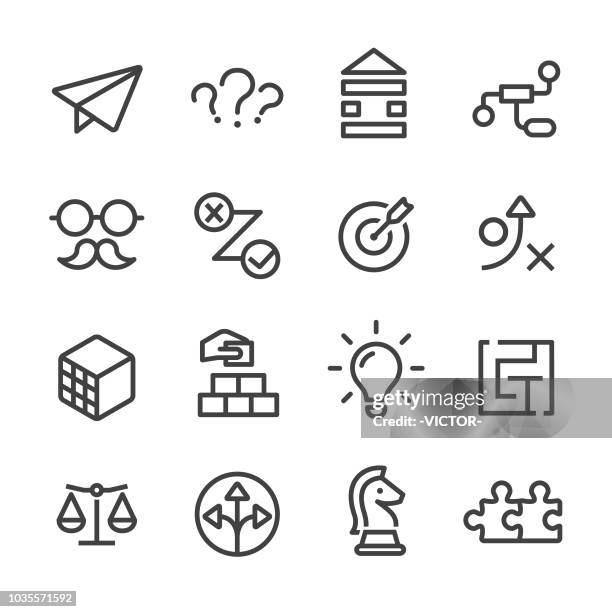 business solution icons set - line series - toy block icon stock illustrations