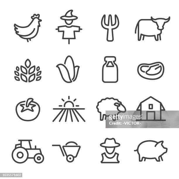 illustrazioni stock, clip art, cartoni animati e icone di tendenza di icone farm - serie linea - agricultural occupation