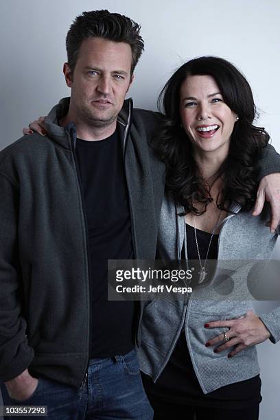 Actor Matthew Perry and Actress Lauren Graham at the Sky 360 by Delta Lounge WireImage Portrait Studio on January 30, 2008 in Park City, Utah.