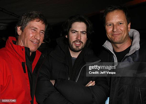 Jon Feltheimer, actor Jason Reitman and Michael Burns attend the William Morris Party at The Shop on January 21, 2008 in Park City, Utah.