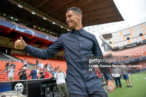 Juventus player Cristiano Ronaldo during the walk around on September 18, 2018 in Valencia, Spain.