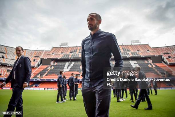 Juventus player Giorgio Chiellini during the walk around on September 18, 2018 in Valencia, Spain.