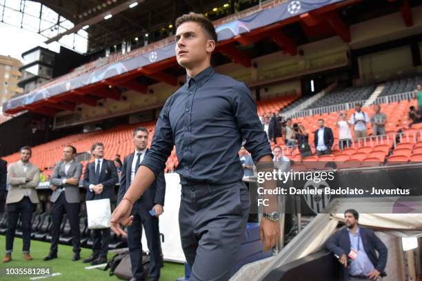 Juventus player Paulo Dybala during the walk around on September 18, 2018 in Valencia, Spain.