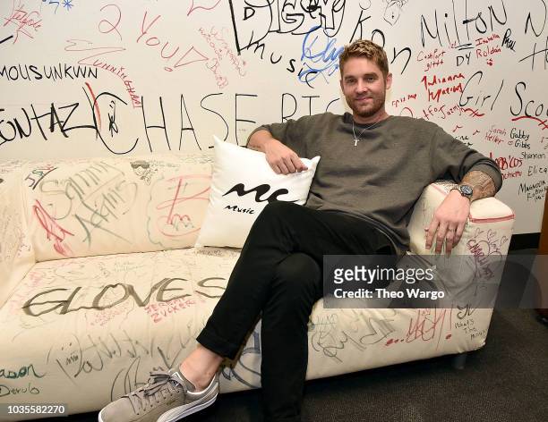 Brett Young Visits Music Choice at Music Choice on September 18, 2018 in New York City.