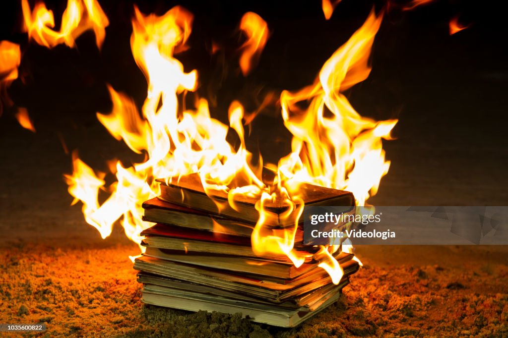 Stack of books burning
