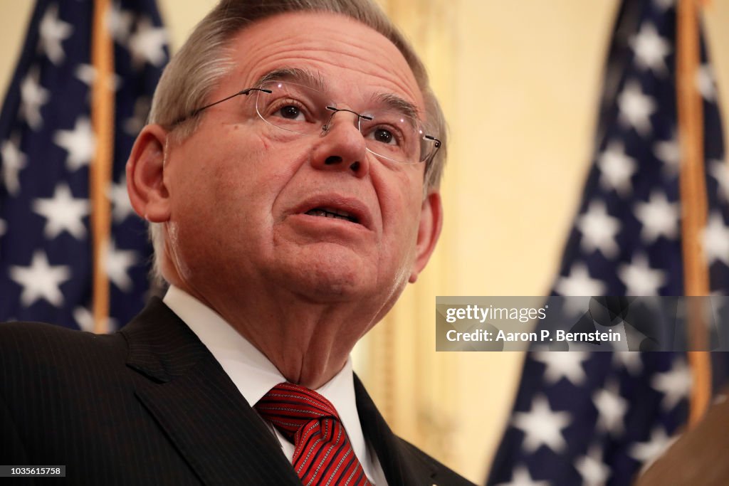 U.S. Sen. Bob Menendez (D-NJ) Holds News Conference Discussing Anniversary Of Hurricane Maria Hitting Puerto Rico