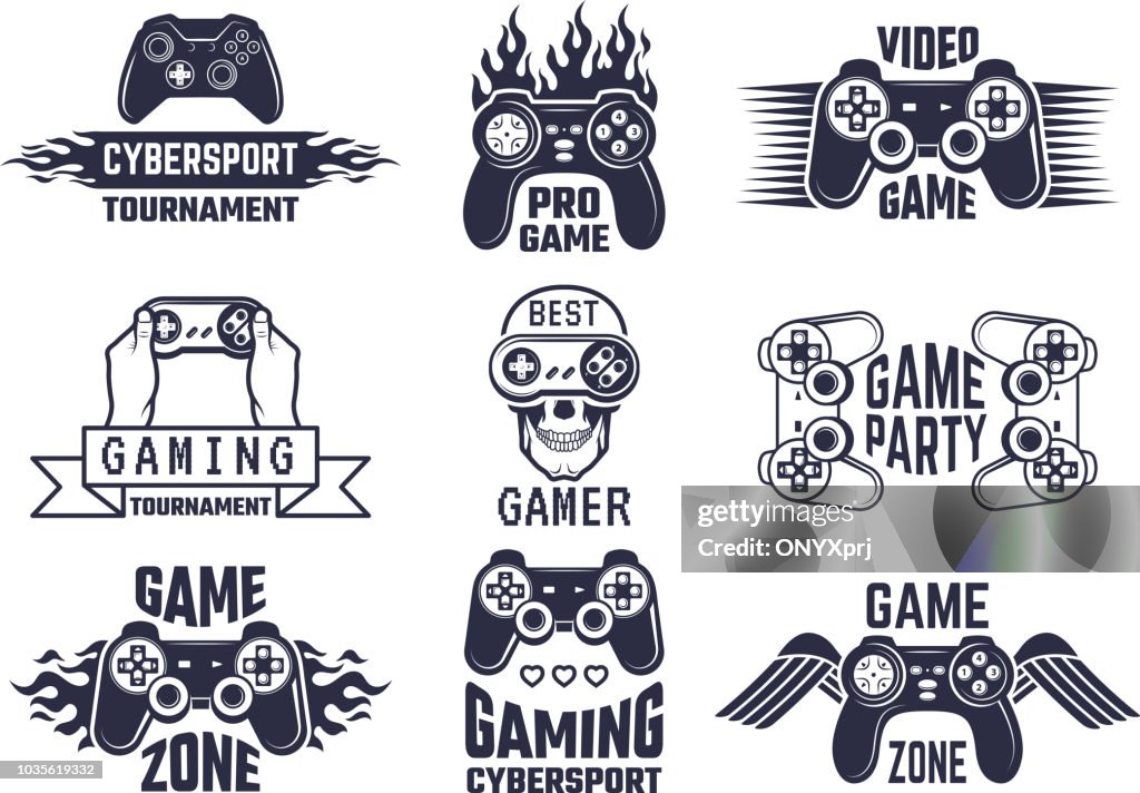 Computer Game Sign Gaming Symbol Set Video Games And Cyber Sport Labels High-Res Vector ...