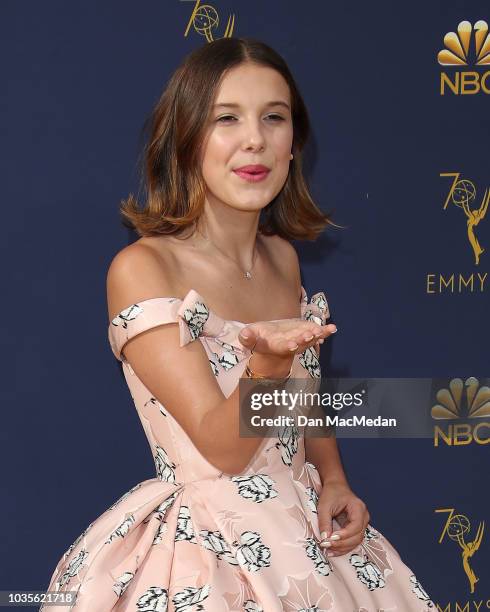 Millie Bobby Brown attends the 70th Emmy Awards at Microsoft Theater on September 17, 2018 in Los Angeles, California.