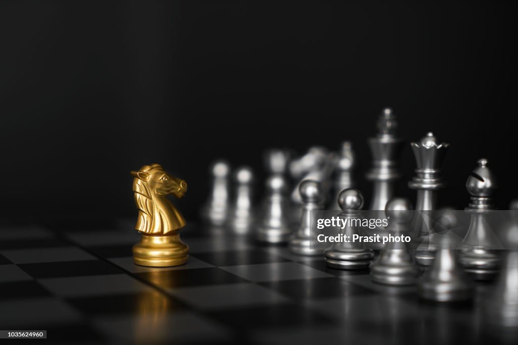 Business leader and confrontation solve problems concept, Chess board game with copy space for your text